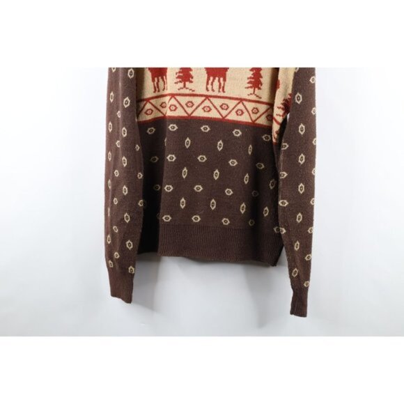 Vintage 60s 70s Streetwear Mens Large Christmas Elk Fair Isle Knit Sweater USA - Picture 9 of 9